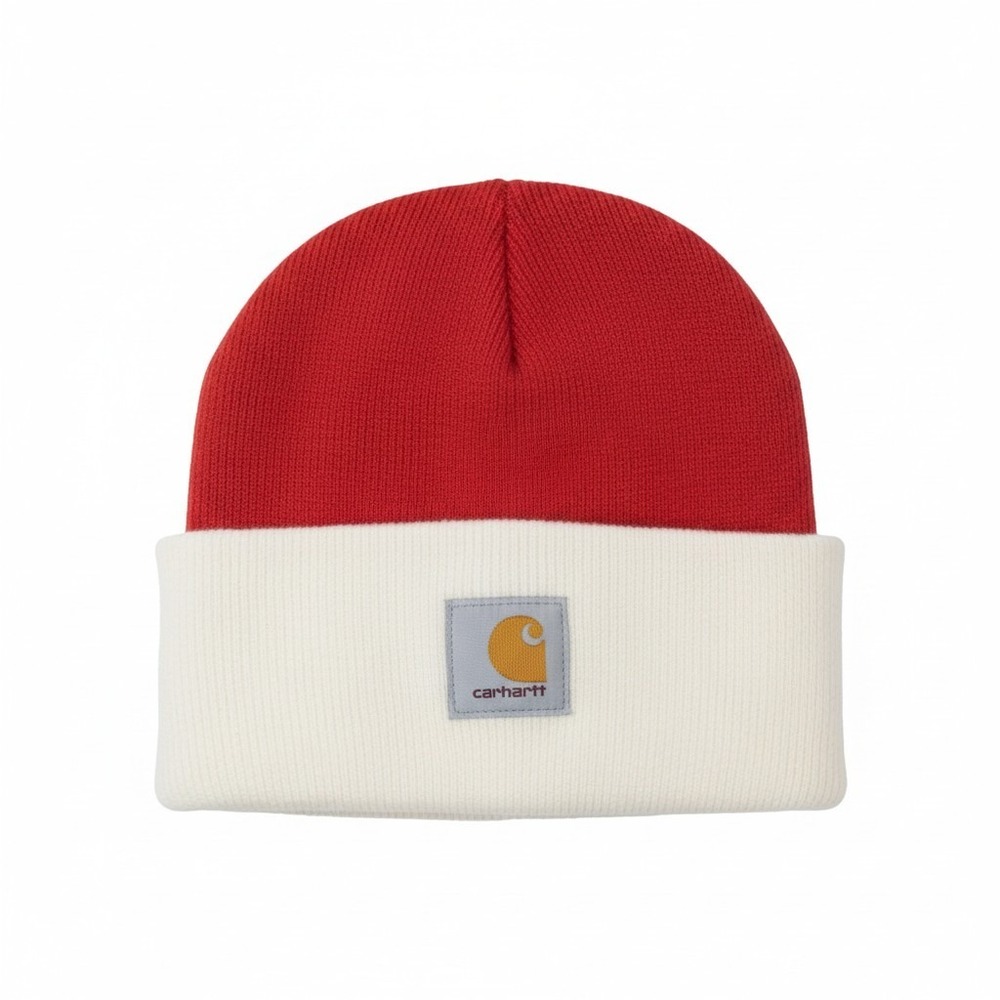 Carhartt Watch Hat Beanie Unisex OS Red White Cuffed Knit Logo Streetwear NEW